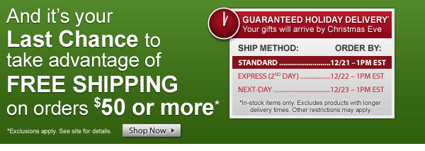 Place your order by 1PM today for Guaranteed Standard Delivery