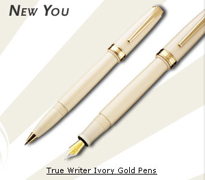 True Writer Ivory Gold Rollerball Pen and True Writer Ivory Gold Fountain Pen
