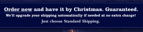 Order now and have it by Christmas. Guaranteed. We&'ll upgrade your shipping automatically if needed at no extra charge! Just choose Standard Shipping.