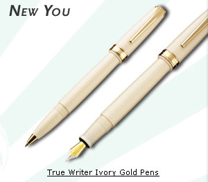 True Writer Ivory Gold Rollerball Pen and True Writer Ivory Gold Fountain Pen