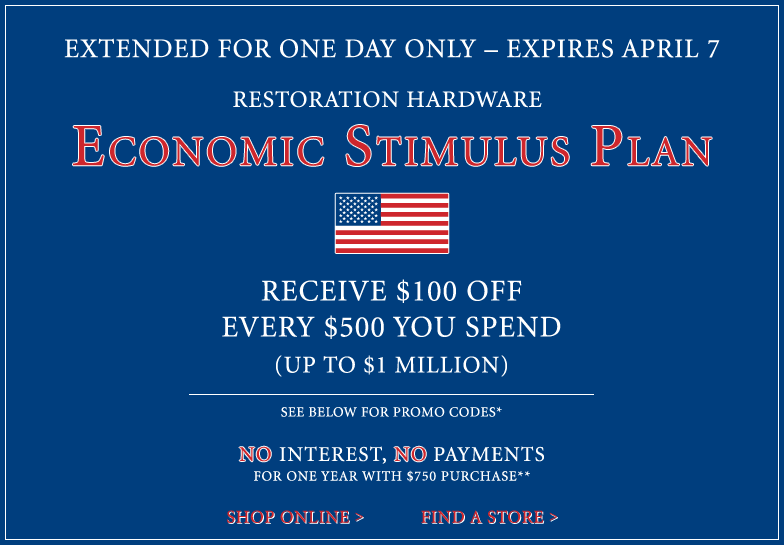 Economic Stimulus Plan - Receive $100 Off Every $500 You Spend - 1 Day Left