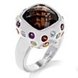 6.31ct Smoky Quartz and Multigemstone Sterling Silver Bezel-Set Ring